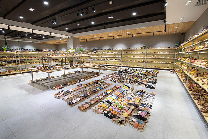 A showroom full of fashionable women's shoes.